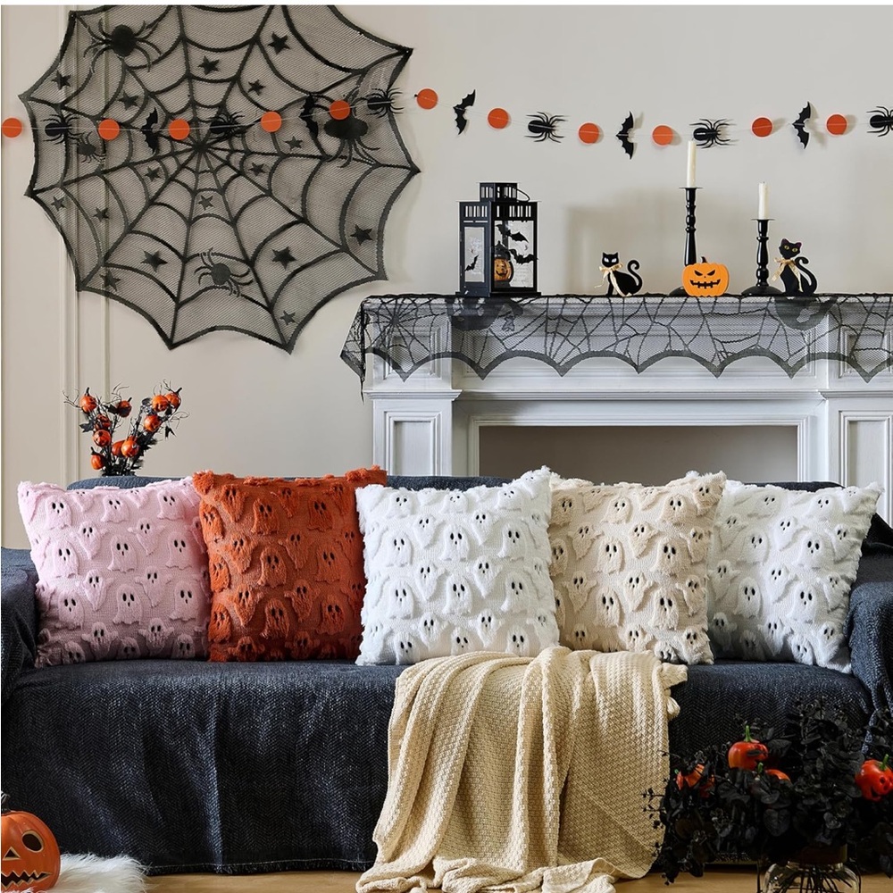 Orange Ghost Pattern Throw Pillows - Picture 5 of 9